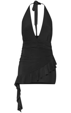Slinky Halterneck Drape Skort Romper-PrettyLittleThing