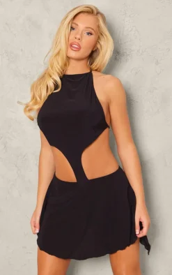 Slinky High Neck Cut Out Shift Dress-PrettyLittleThing Online