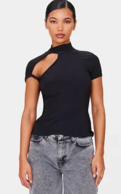 Slinky High Neck Cut Out Detail Longline Top-PrettyLittleThing Outlet
