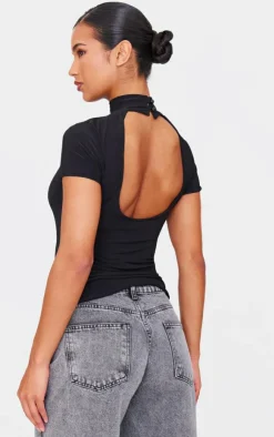 Slinky High Neck Cut Out Detail Longline Top-PrettyLittleThing Outlet