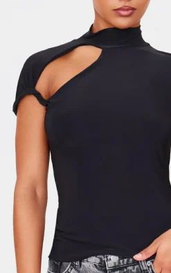 Slinky High Neck Cut Out Detail Longline Top-PrettyLittleThing Outlet