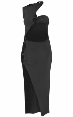 Slinky High Neck Ring Detail Cut Out Midi Dress-PrettyLittleThing Discount