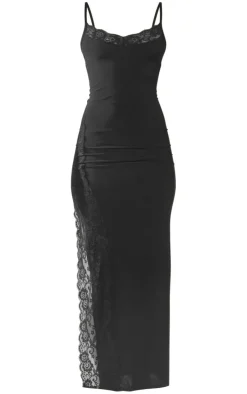 Slinky Lace Trim Split Detail Maxi Dress-PrettyLittleThing Online
