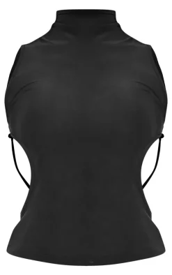 Slinky Lace Up Back Trim Detail High Neck Top-PrettyLittleThing Online
