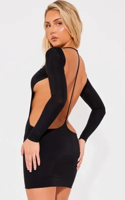 Slinky Long Sleeve Open Twist Back Mini Dress-PrettyLittleThing Outlet