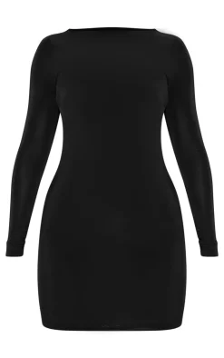 Slinky Long Sleeve Open Twist Back Mini Dress-PrettyLittleThing Outlet