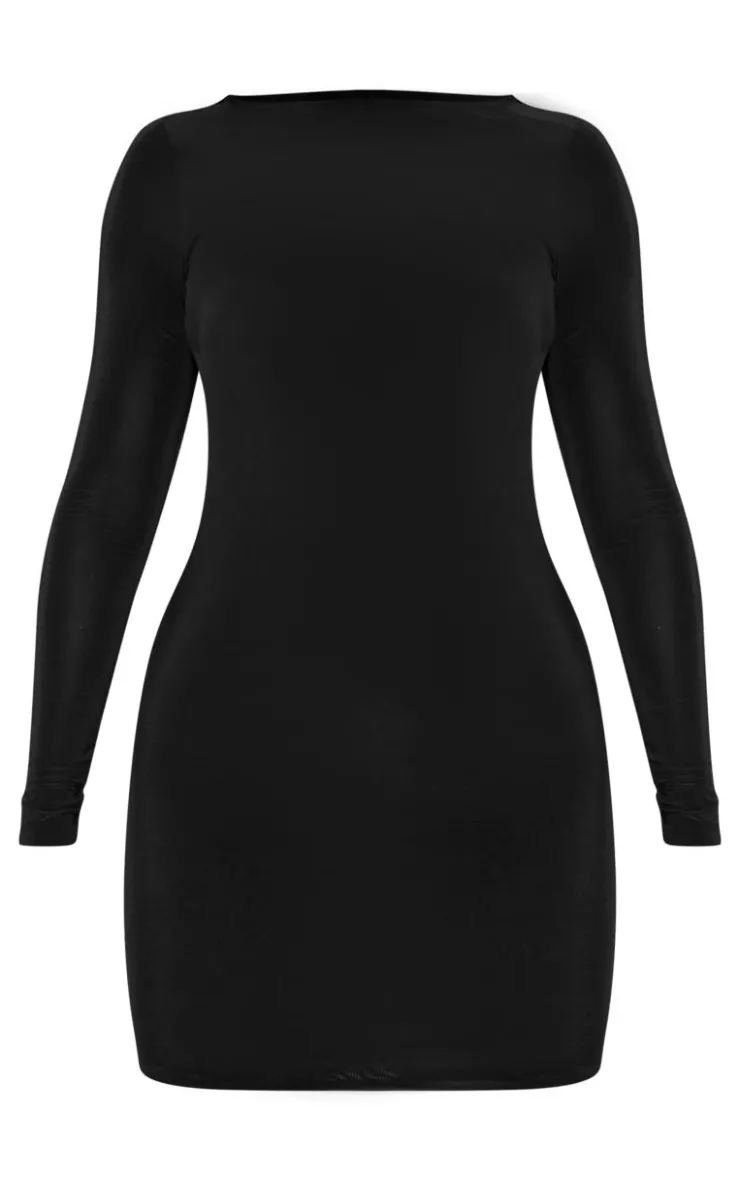 Slinky Long Sleeve Open Twist Back Mini Dress-PrettyLittleThing Outlet
