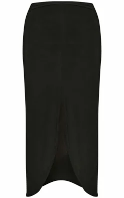 Hot PrettyLittleThing Slinky Low Rise Split Front Midaxi Skirt Black