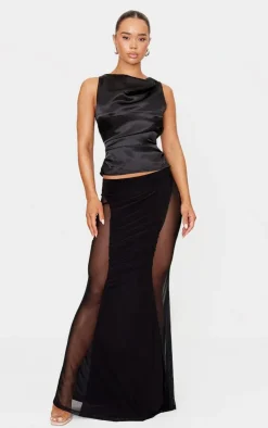 Slinky Mesh Detail Maxi Skirt-PrettyLittleThing Online