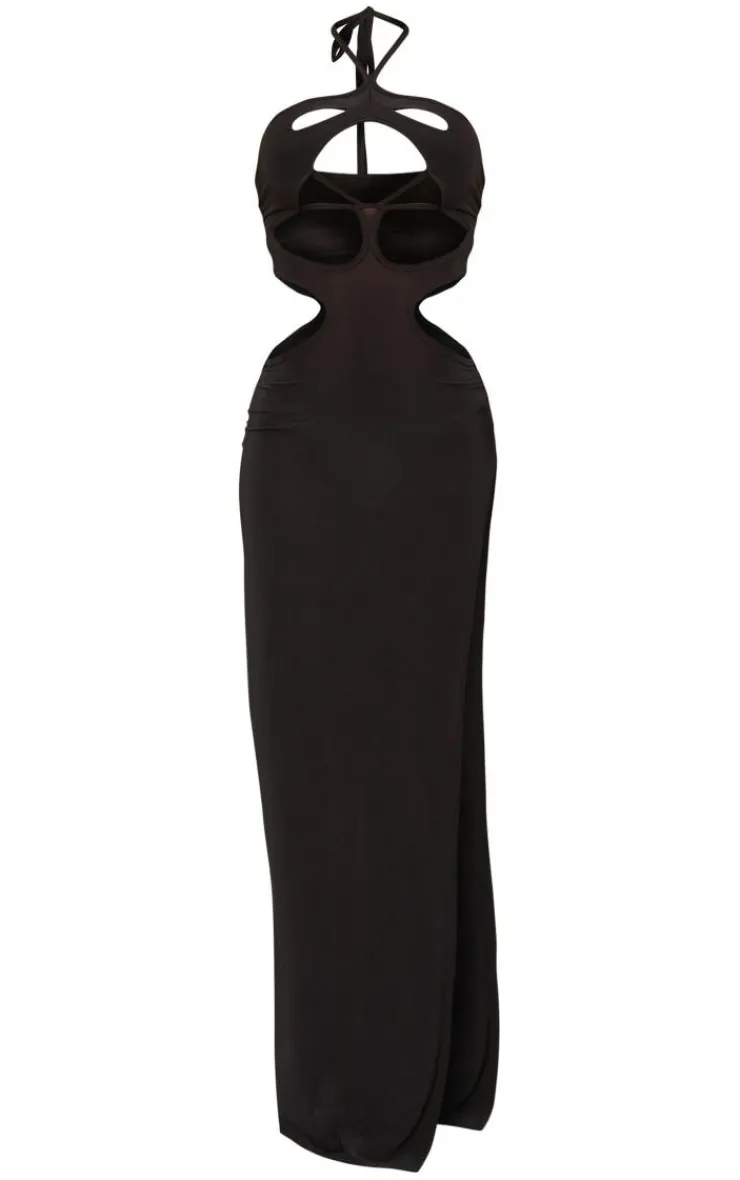 Slinky Multi Cut Out Split Detail Maxi Dress-PrettyLittleThing New