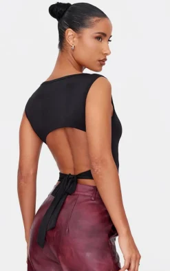 PrettyLittleThing Sleeveless Tops*Slinky Open Back Tie Detail Long Top