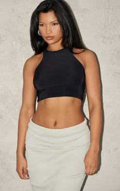 Black Slinky Racer Crop Top