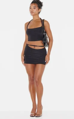 Best PrettyLittleThing Slinky Ruched Front Micro Mini Skirt Black