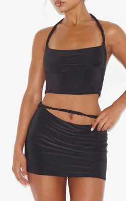 Best PrettyLittleThing Slinky Ruched Front Micro Mini Skirt Black