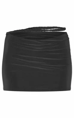 Best PrettyLittleThing Slinky Ruched Front Micro Mini Skirt Black