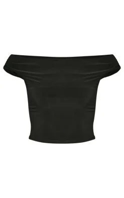 Sale PrettyLittleThing Slinky Slash Neck Off The Shoulder Top Black