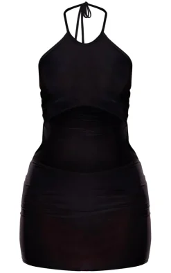 Slinky Spaghetti Strap Halterneck Cut Out Bodycon Dress-PrettyLittleThing Online