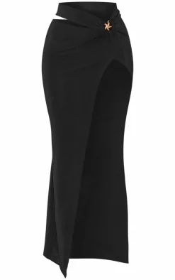 PrettyLittleThing Slinky Star Fish Trim Cut Out Maxi Skirt Black
