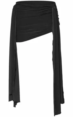 Online PrettyLittleThing Slinky Tie Knot Detail Mini Skirt Black