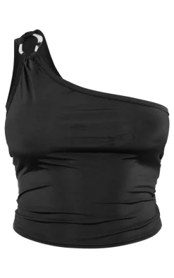 Slinky Trim Detail Asymmetric Crop Top-PrettyLittleThing Sale