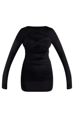 Slinky Twist Cut Out Long Sleeve Bodycon Dress-PrettyLittleThing Clearance