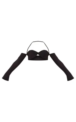Best PrettyLittleThing Slinky Twist Front Long Sleeve Bardot Top Black