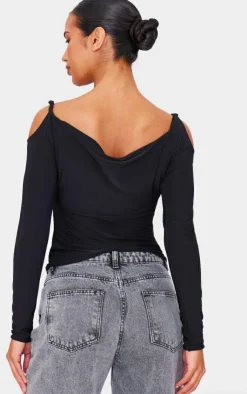 PrettyLittleThing Blouses*Slinky Twist Shoulder Detail Cut Out Top