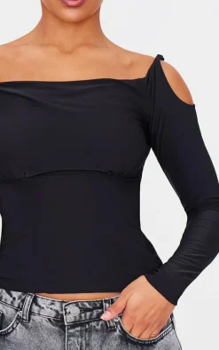 PrettyLittleThing Blouses*Slinky Twist Shoulder Detail Cut Out Top