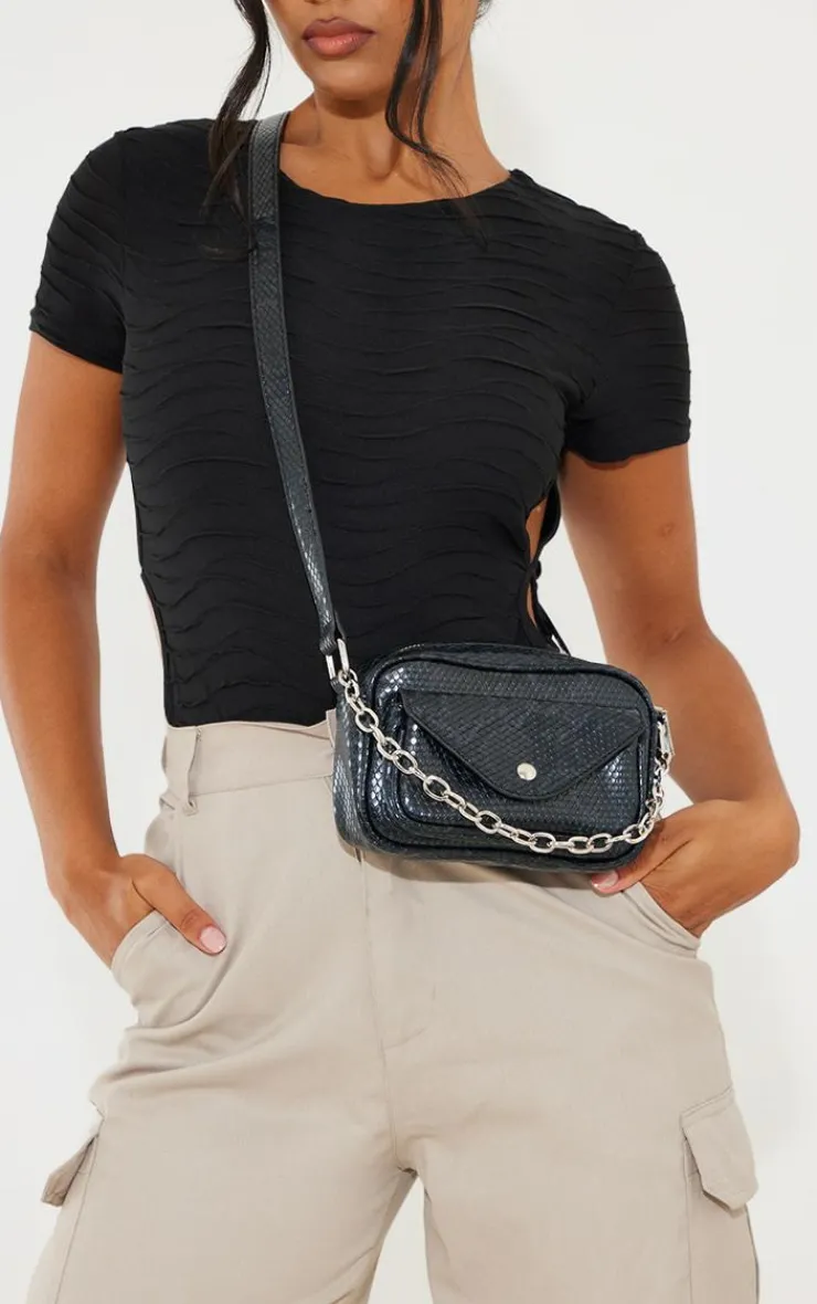 PrettyLittleThing Crossbody Bags*Snake Print Chain Detail Cross Body Bag