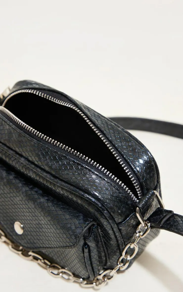 PrettyLittleThing Crossbody Bags*Snake Print Chain Detail Cross Body Bag