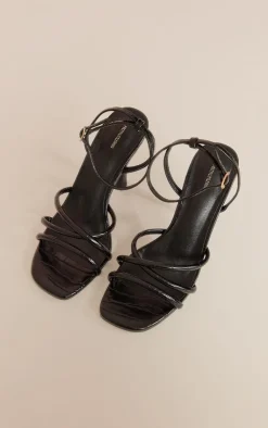 PrettyLittleThing Mid Heels*Snake Pu Square Toe Cross Over Strap Mid Heeled Sandals