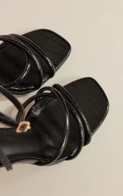 PrettyLittleThing Mid Heels*Snake Pu Square Toe Cross Over Strap Mid Heeled Sandals