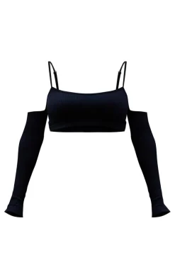 PrettyLittleThing Snatched*Snatched Rib Cold Shoulder Crop Top