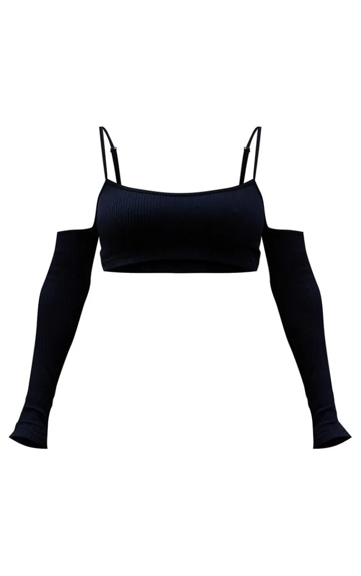 PrettyLittleThing Snatched*Snatched Rib Cold Shoulder Crop Top