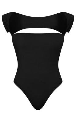 PrettyLittleThing Snatched*Snatched Rib Cut Out Short Sleeve Bodysuit