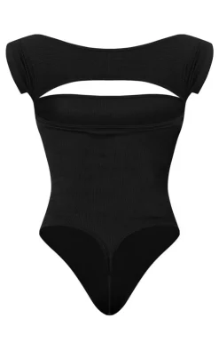 PrettyLittleThing Snatched*Snatched Rib Cut Out Short Sleeve Bodysuit