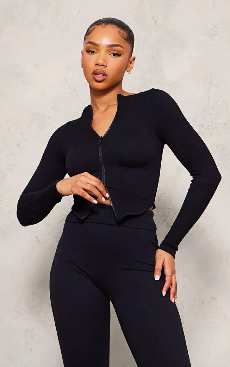 PrettyLittleThing Snatched*Snatched Rib Double Zip Top