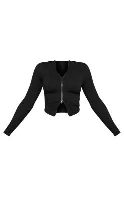 PrettyLittleThing Snatched*Snatched Rib Double Zip Top