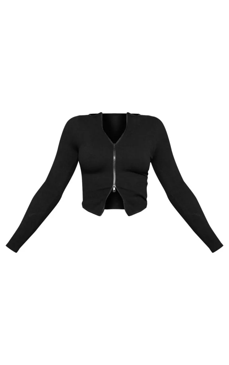 PrettyLittleThing Snatched*Snatched Rib Double Zip Top