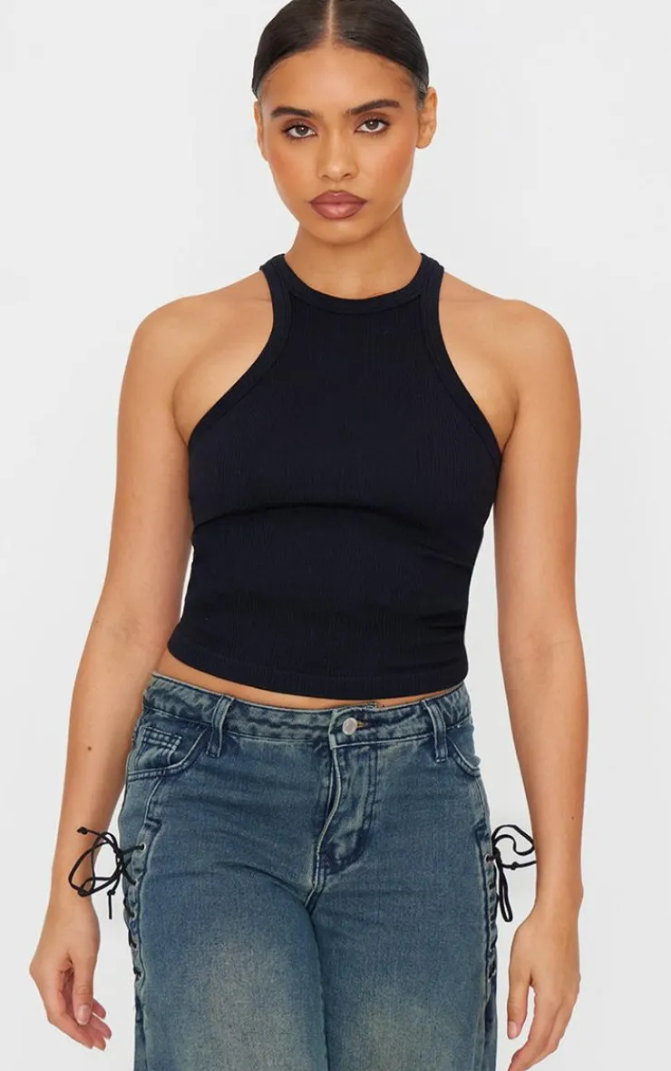 PrettyLittleThing Basic Tops*Snatched Rib Racer Top