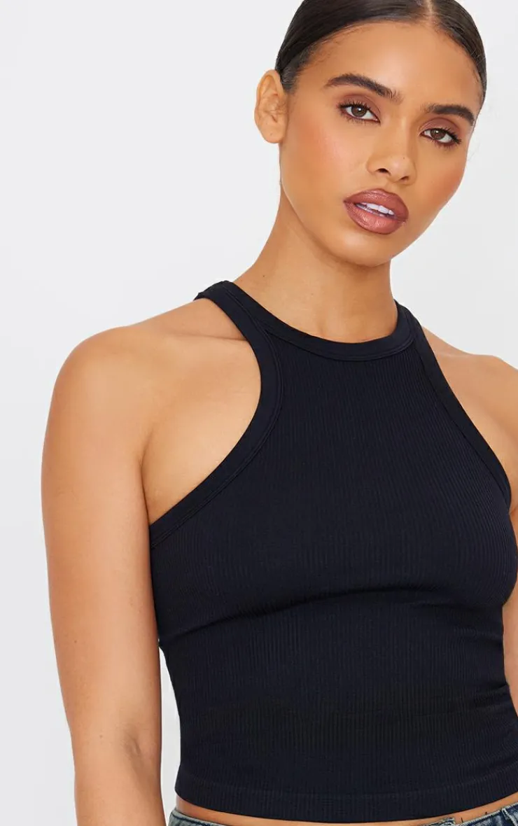 PrettyLittleThing Basic Tops*Snatched Rib Racer Top