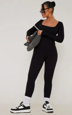 PrettyLittleThing Snatched*Snatched Rib Square Neck Long Sleeve Jumpsuit