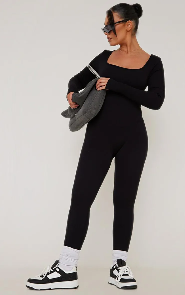 PrettyLittleThing Snatched*Snatched Rib Square Neck Long Sleeve Jumpsuit