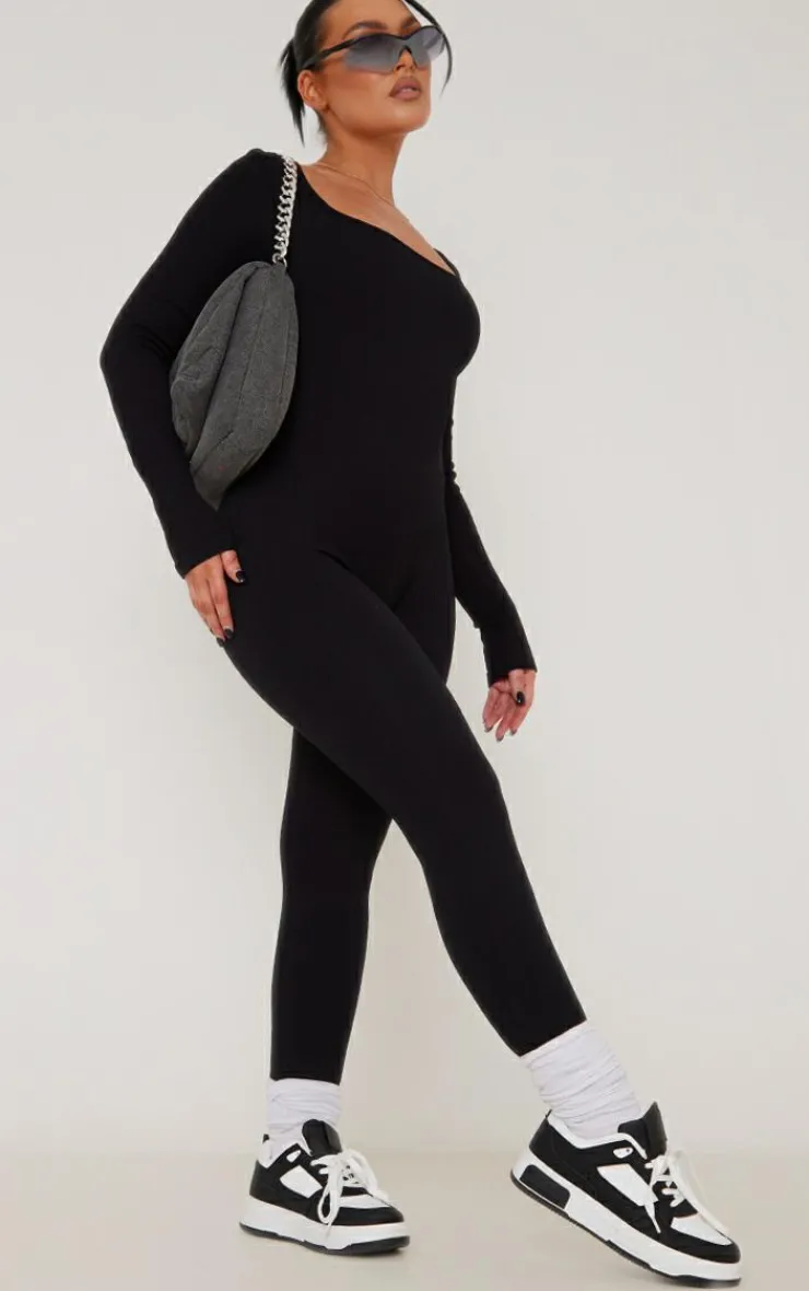 PrettyLittleThing Snatched*Snatched Rib Square Neck Long Sleeve Jumpsuit