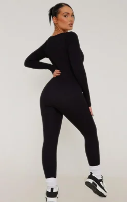 PrettyLittleThing Snatched*Snatched Rib Square Neck Long Sleeve Jumpsuit