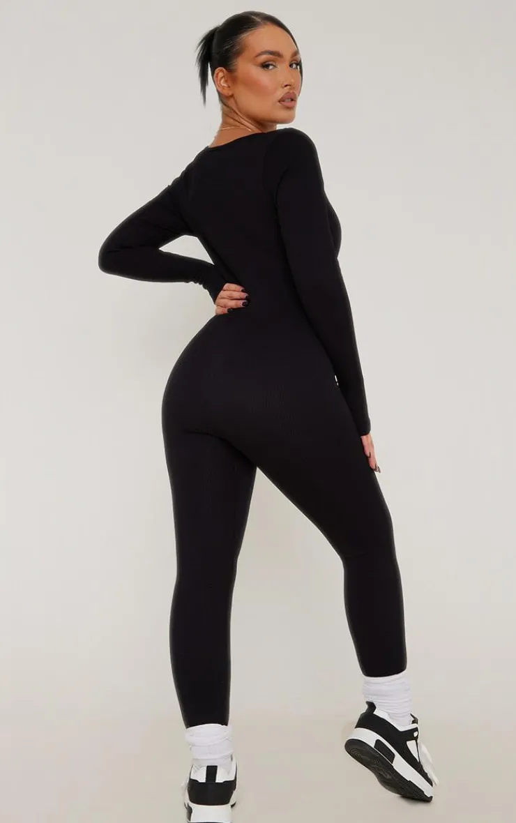 PrettyLittleThing Snatched*Snatched Rib Square Neck Long Sleeve Jumpsuit