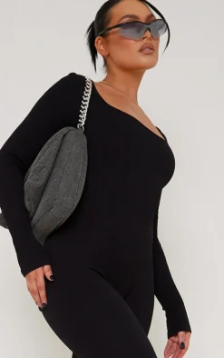 PrettyLittleThing Snatched*Snatched Rib Square Neck Long Sleeve Jumpsuit