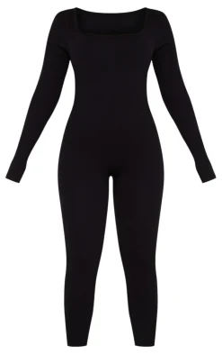 PrettyLittleThing Snatched*Snatched Rib Square Neck Long Sleeve Jumpsuit