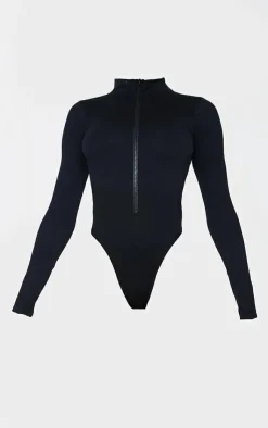 PrettyLittleThing Snatched*Snatched Rib Zip Up Long Sleeve Bodysuit