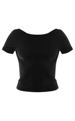 Sale PrettyLittleThing Snatched Sculpt Cap Sleeve Tee Black